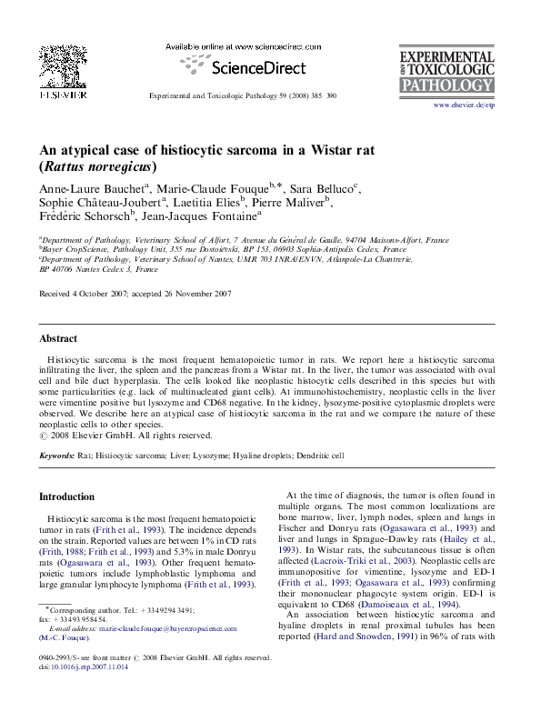 (PDF) An atypical case of histiocytic sarcoma in a Wistar rat ( Rattus ...