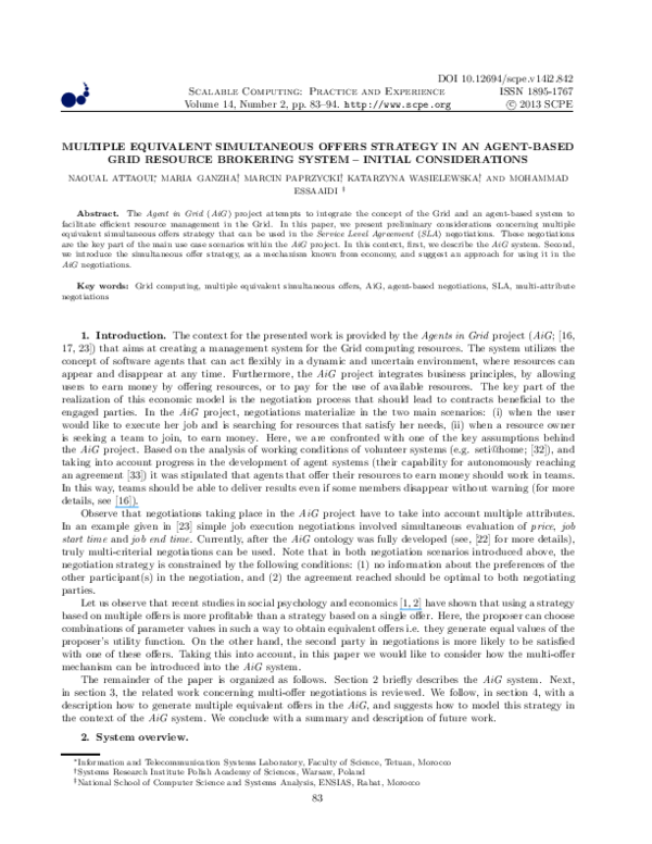 (PDF) Multiple equivalent simultaneous offers strategy in an agent