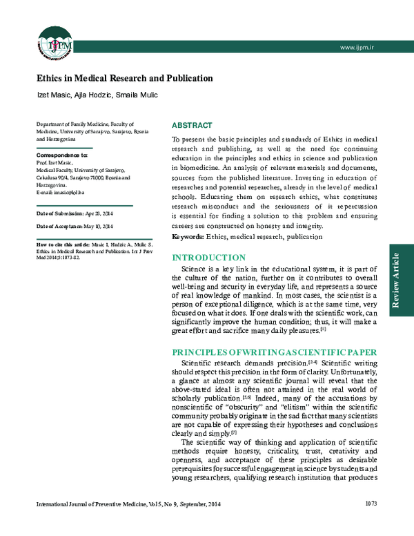 (PDF) Ethics in Medical Research and Publication