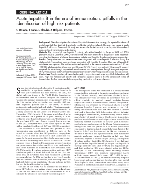 (PDF) Acute hepatitis B in the era of immunisation: pitfalls in the ...