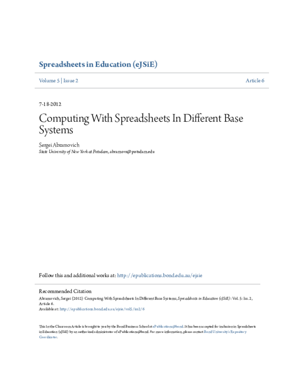 (PDF) Computing With Spreadsheets In Different Base Systems