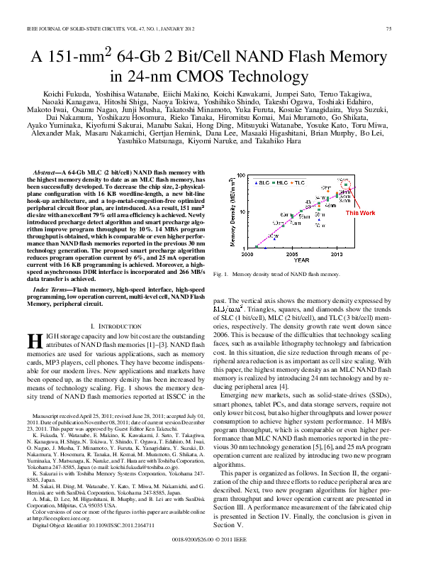 (PDF) A 151-mm$^{2}$ 64Gb 2 Bit/Cell NAND Flash Memory in 24-nm CMOS ...