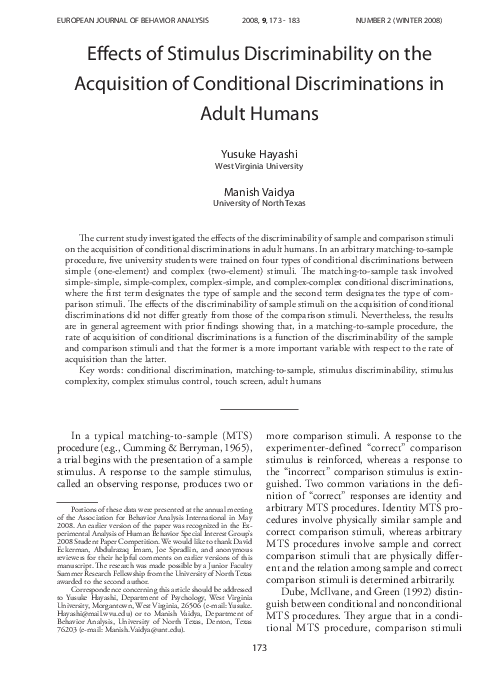 (PDF) Effects of stimulus discriminability on the acquisition of ...