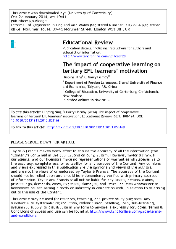 (PDF) The impact of cooperative learning on tertiary EFL learners ...