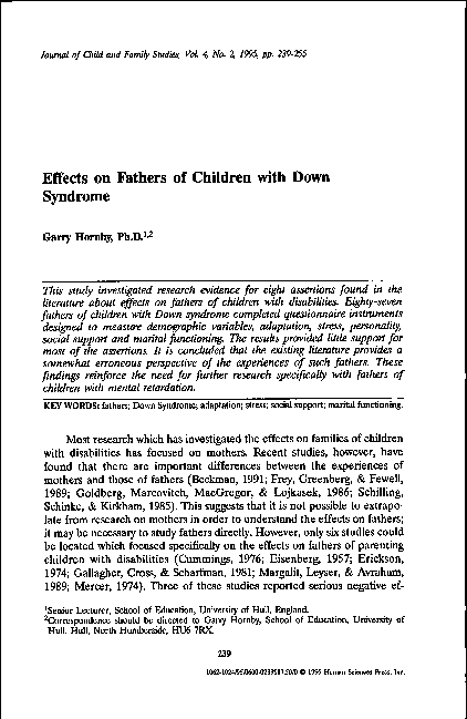 (PDF) Effects on fathers of children with down syndrome