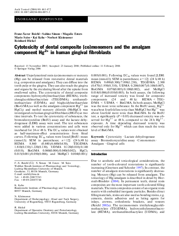 (PDF) Cytotoxicity of dental composite (co)monomers and the amalgam ...