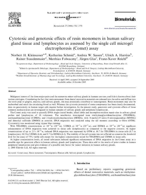 (PDF) Cytotoxic and genotoxic effects of resin monomers in human ...