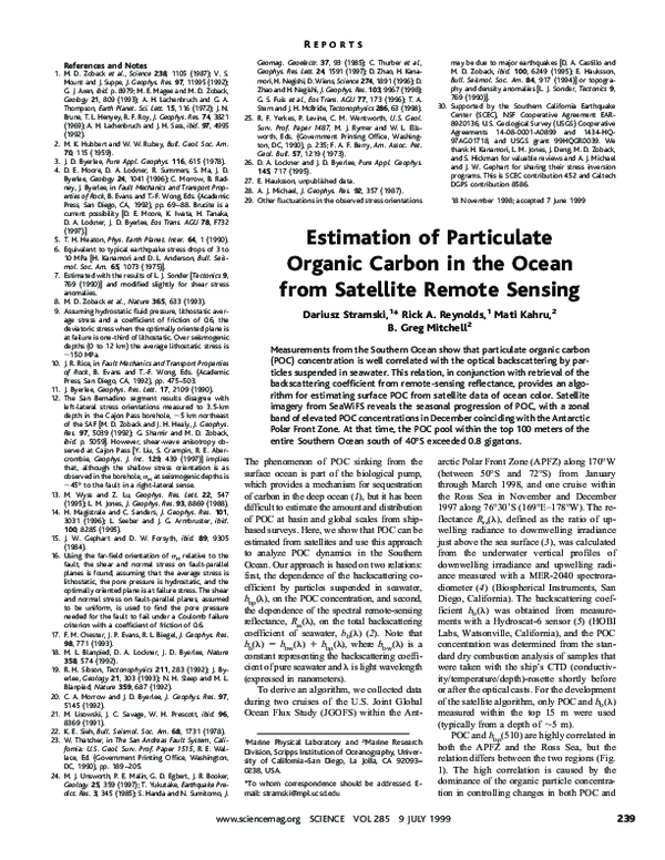 (PDF) Estimation of Particulate Organic Carbon In the Ocean From ...