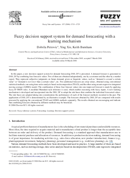 (PDF) Fuzzy decision support system for demand forecasting with a ...