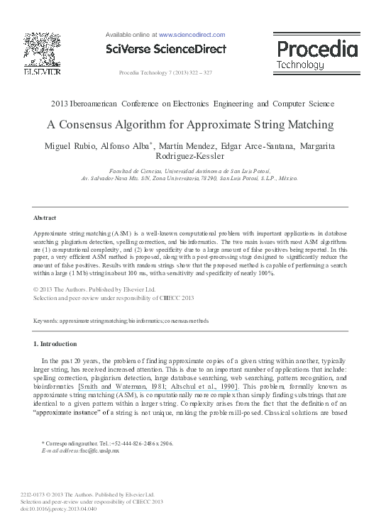 (PDF) A Consensus Algorithm for Approximate String Matching