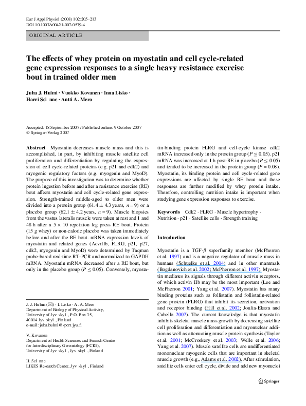 (PDF) The effects of whey protein on myostatin and cell cycle-related ...