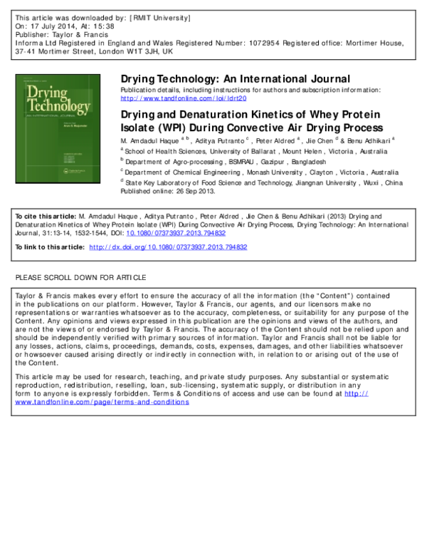 (PDF) Drying and Denaturation of Whey Protein Isolate (WPI