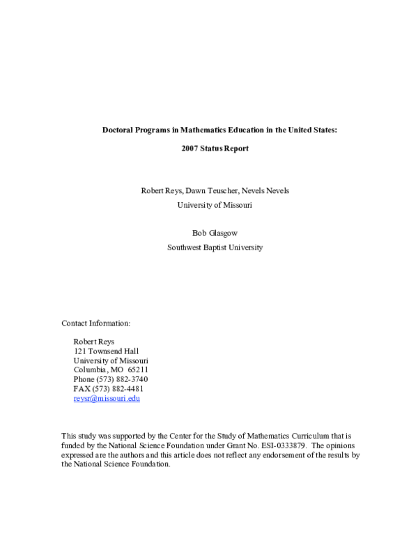 (PDF) Doctoral Programs in Mathematics Education in the United States ...
