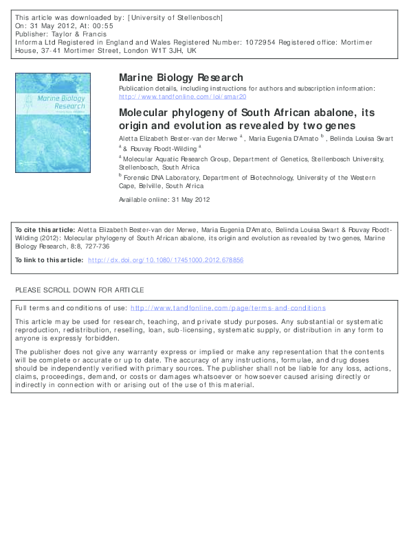 (PDF) Molecular phylogeny of South African abalone, its origin and ...