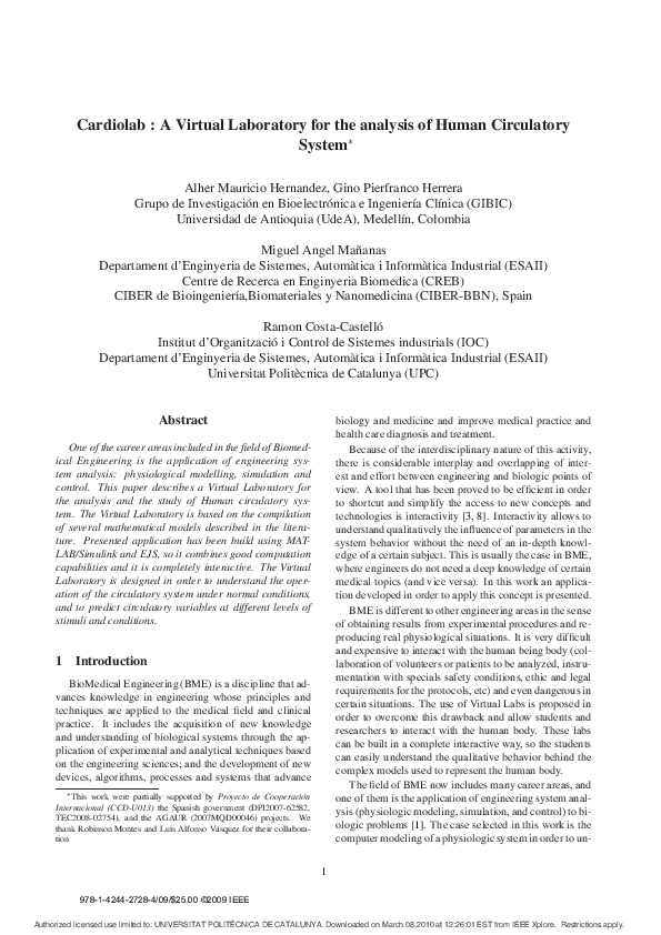 (PDF) Cardiolab: a virtual laboratory for the analysis of human ...