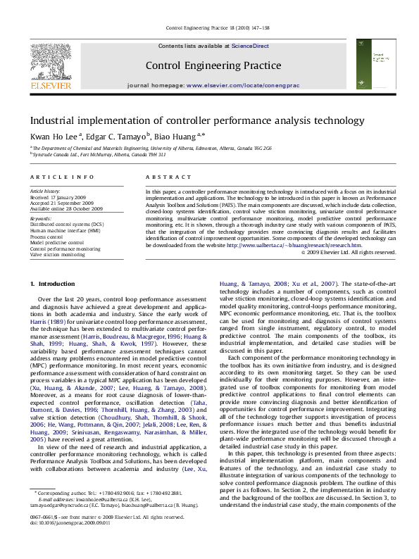 (PDF) Industrial implementation of controller performance analysis ...