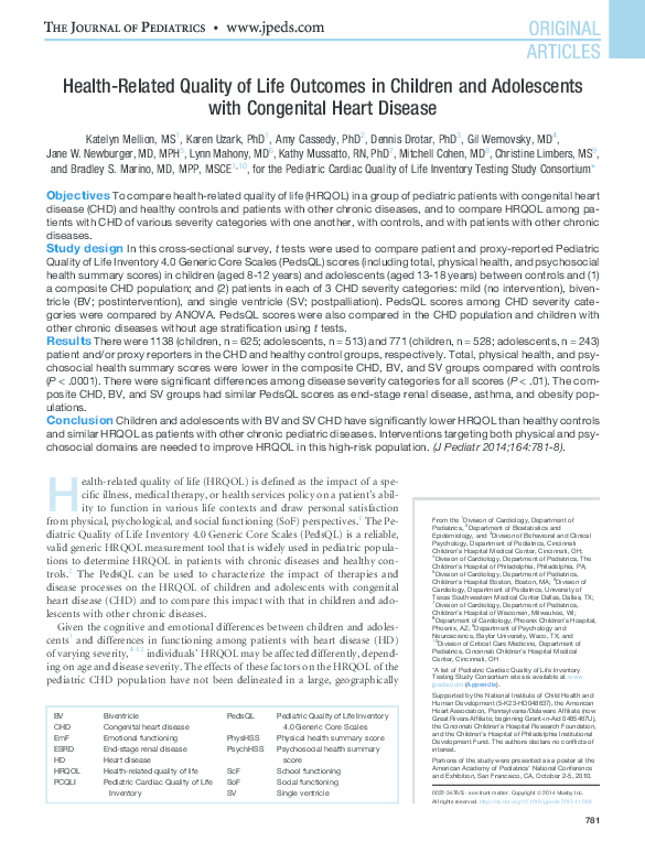 (PDF) Health-Related Quality of Life Outcomes in Children and ...