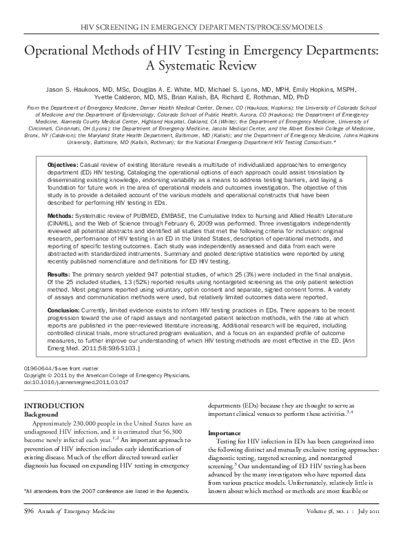 (PDF) Operational Methods of HIV Testing in Emergency Departments: A ...