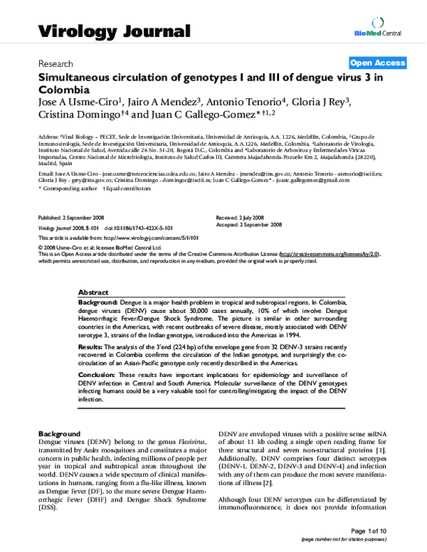 (PDF) Simultaneous circulation of genotypes I and III of dengue virus 3 ...