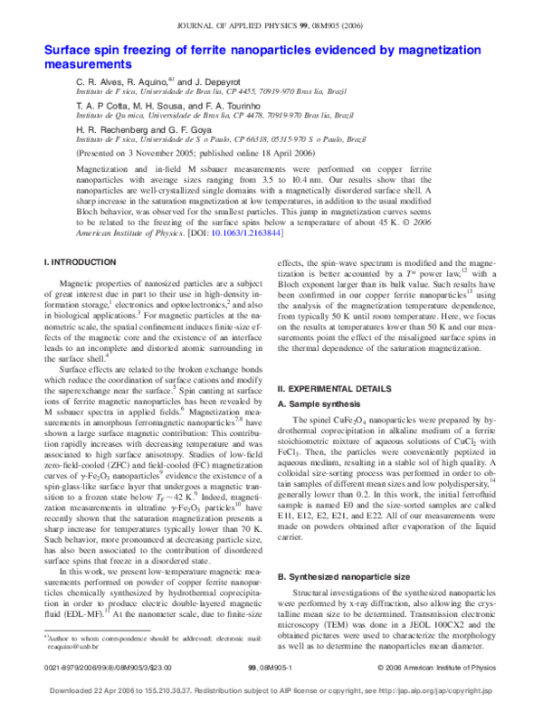 (PDF) Surface spin freezing of ferrite nanoparticles evidenced by