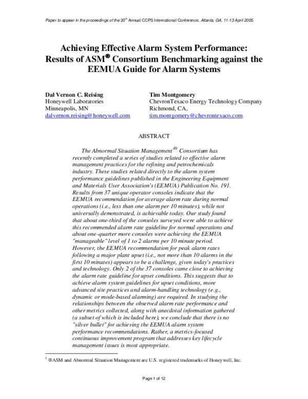 (PDF) Achieving Effective Alarm System Performance: Results of ASM ...