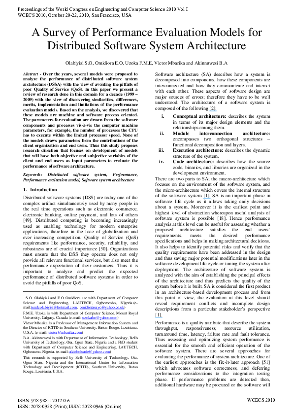 (PDF) A Survey of Performance Evaluation Models for Distributed ...
