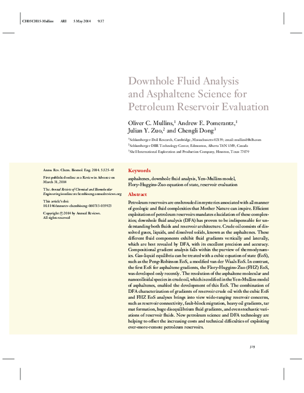 Pdf Downhole Fluid Analysis And Asphaltene Science For Petroleum