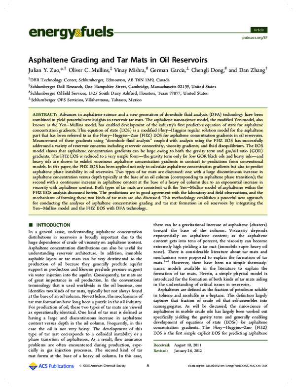 (PDF) Asphaltene Grading and Tar Mats in Oil Reservoirs