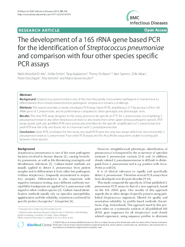 (PDF) The development of a 16S rRNA gene based PCR for the ...