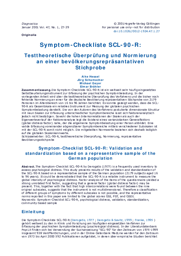 (PDF) SymptomCheckliste SCL90R Elmar Brähler Academia.edu (PDF) SymptomCheckliste SCL90R Elmar Brähler Academia.edu