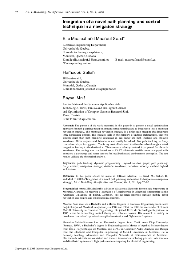 (PDF) Integration of a novel path planning and control technique in a ...