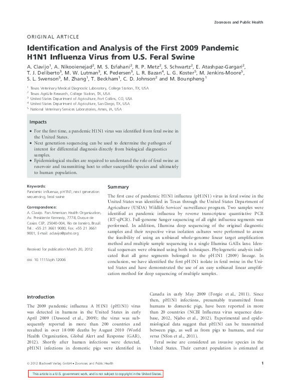 (PDF) Identification and Analysis of the First 2009 Pandemic H1N1 ...