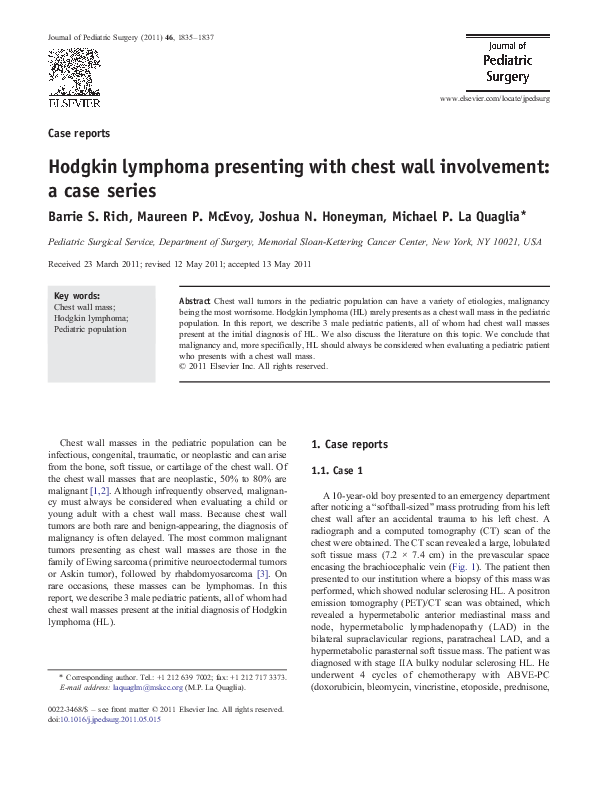 (PDF) Hodgkin lymphoma presenting with chest wall involvement: a case ...