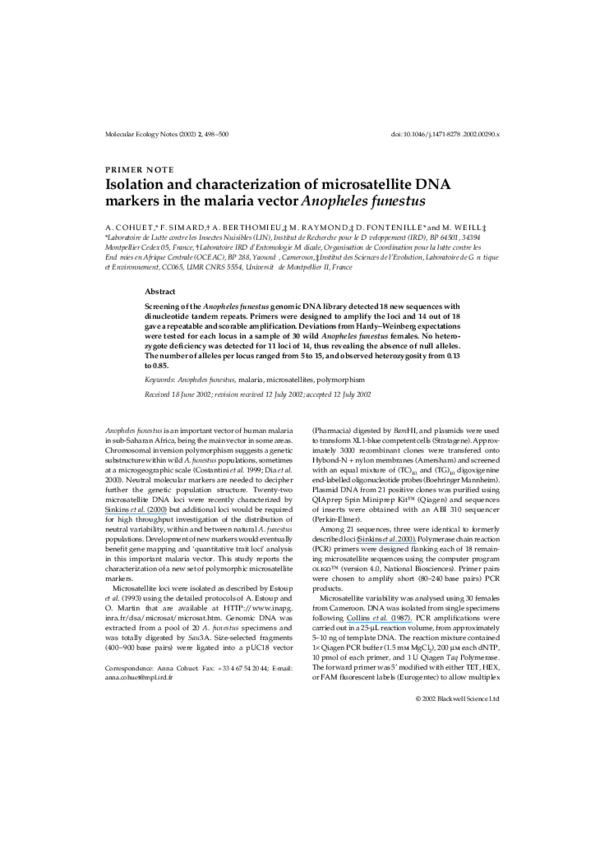 (PDF) Isolation and characterization of microsatellite loci in the ...