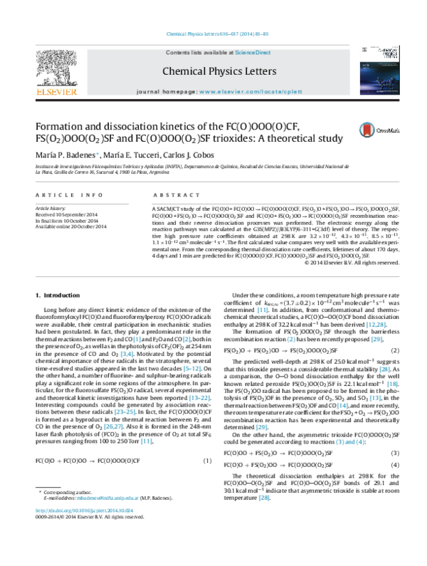 (PDF) Formation and dissociation kinetics of the FC(O)OOO(O)CF, FS(O2 ...