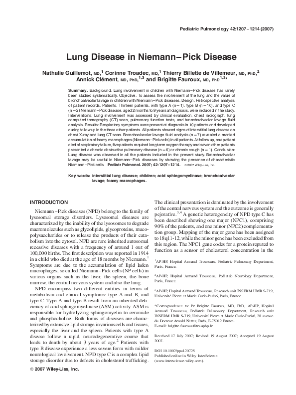 (PDF) Lung disease in niemannpick disease Brigitte Fauroux