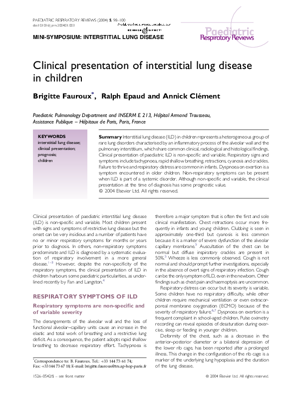 (PDF) Clinical presentation of interstitial lung disease in children