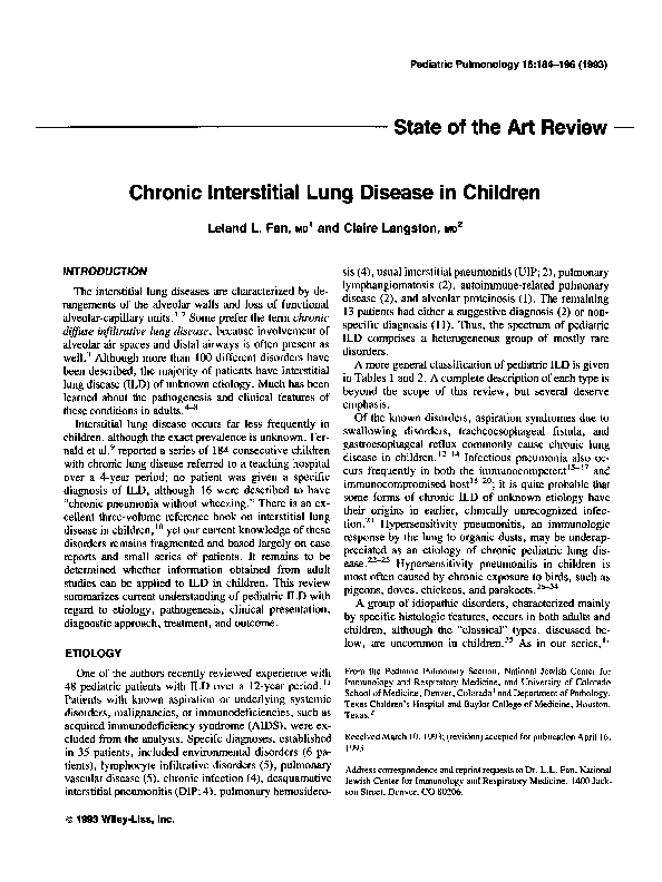 (PDF) Chronic interstitial lung disease in children