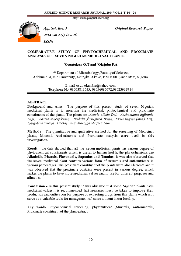 (DOC) COMPARATIVE STUDY OF PHYTOCHEMICAL AND PROXIMATE ANALYSIS OF ...