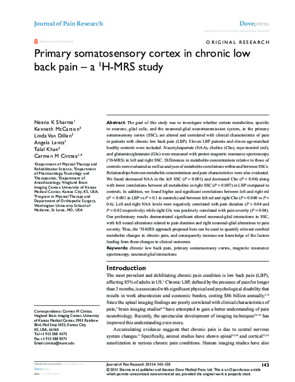 (PDF) Primary somatosensory cortex in chronic low back pain – a 1H-MRS ...