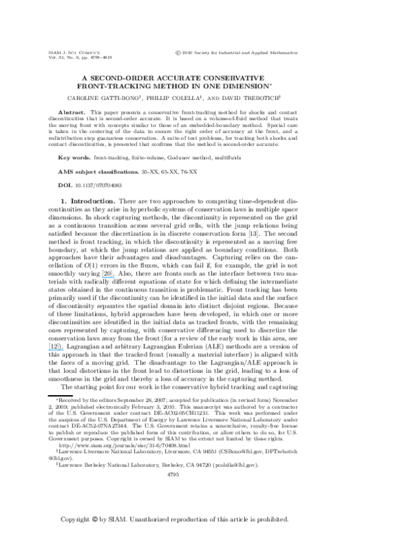 (PDF) A Second-Order Accurate Conservative Front-Tracking Method in One ...