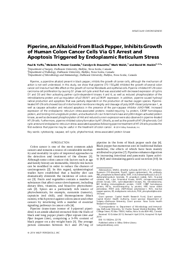 (PDF) Piperine, an alkaloid from black pepper, inhibits growth of human ...