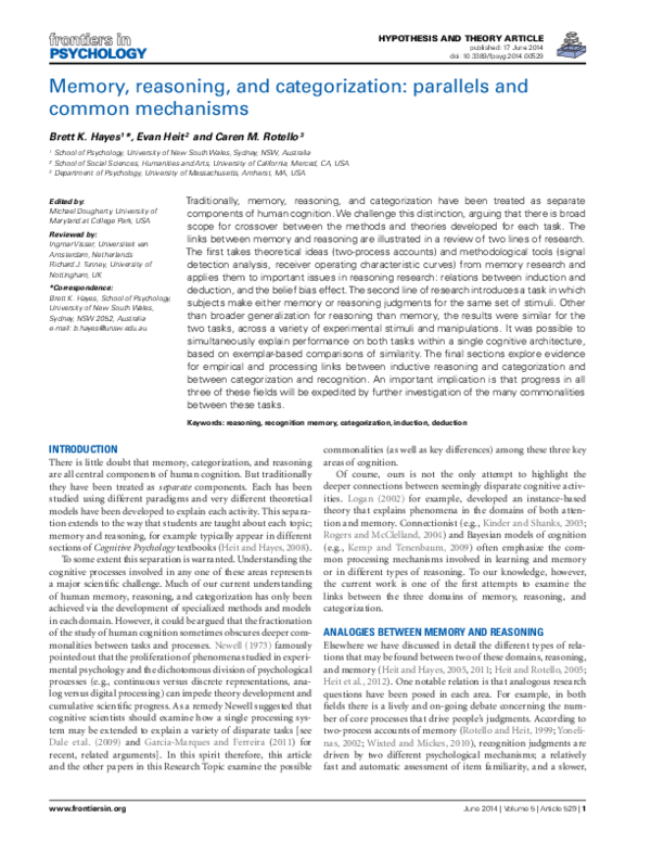 (PDF) Memory, reasoning, and categorization: parallels and common ...