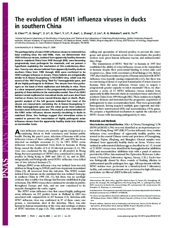 (PDF) The evolution of H5N1 influenza viruses in ducks in southern China
