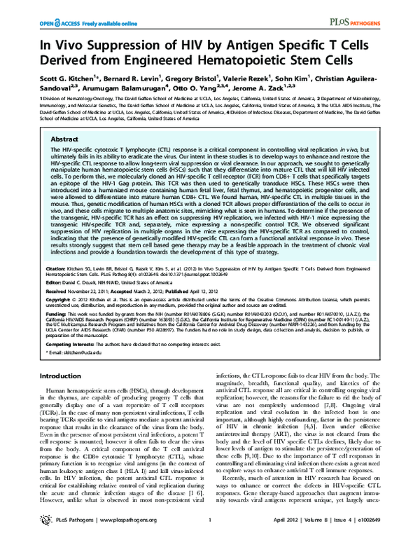(PDF) In Vivo Suppression of HIV by Antigen Specific T Cells Derived ...