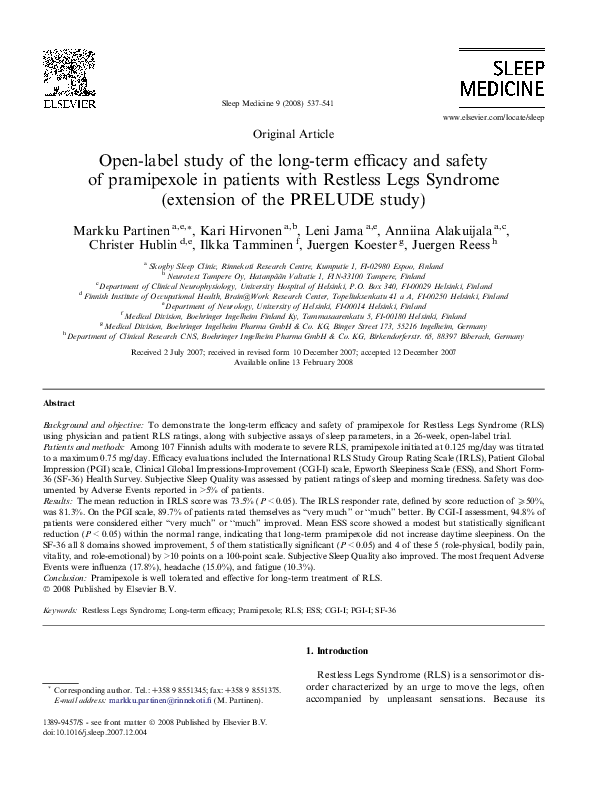 (PDF) Ropinirole is effective in the treatment of restless legs