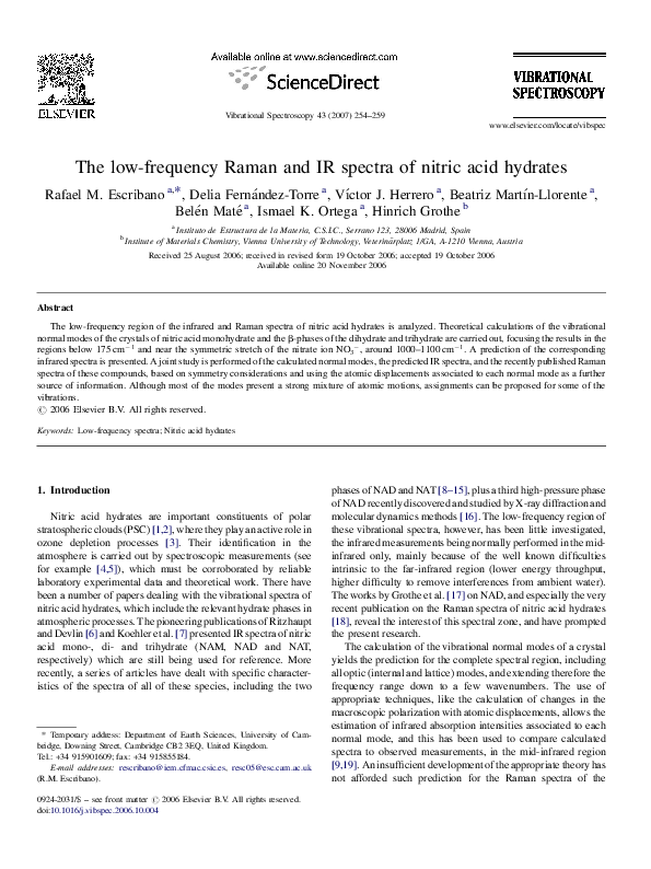 (PDF) The low-frequency Raman and IR spectra of nitric acid hydrates