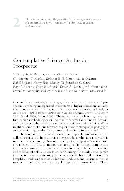 (PDF) Contemplative Science: An Insider Prospectus