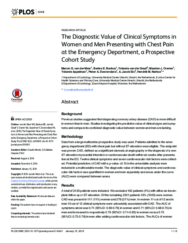 (PDF) The Diagnostic Value of Clinical Symptoms in Women and Men ...