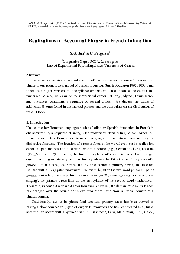 (PDF) Realizations of accentual phrase in French intonation